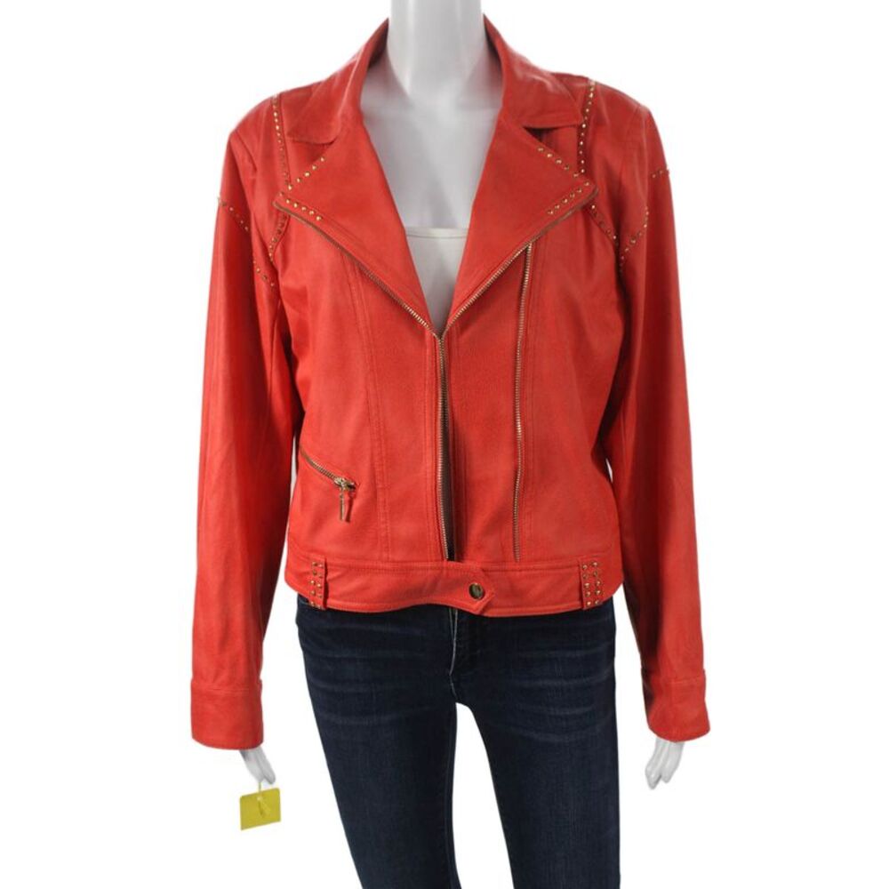 Insight Womens Red Biker Jacket Zip Polyester Long Sleeve Size 14